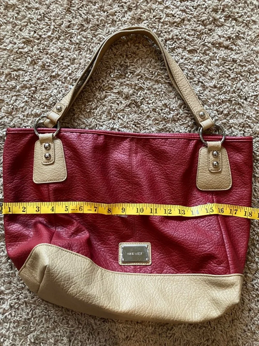 Nine West Red Tan Oversized Tote Shoulder Bag Faux Leather Y2K Colorblock